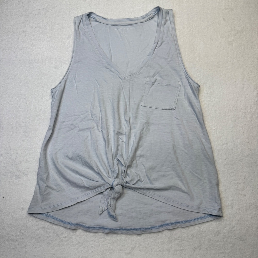 American Eagle Womens XS Light Blue V-Neck Front Tie Pocket Tank Top Cotton